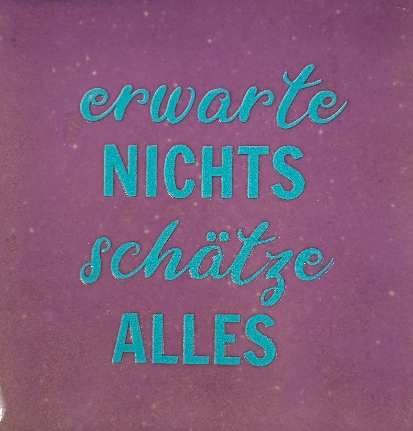 Quote tegeltje 'erwarte nichts' (grof)… lila/turquoise