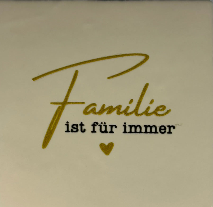 Quote tegeltje 'familie is fur immer' creme/goud