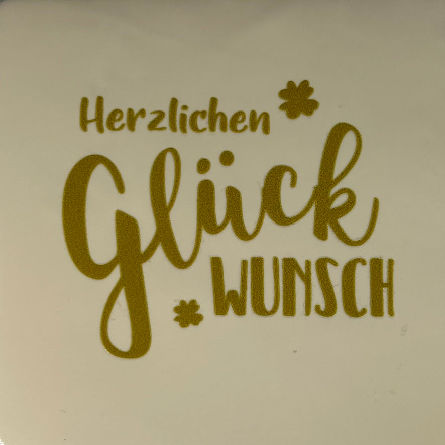 Quote tegeltje 'herzlichen gluck…' creme/goud