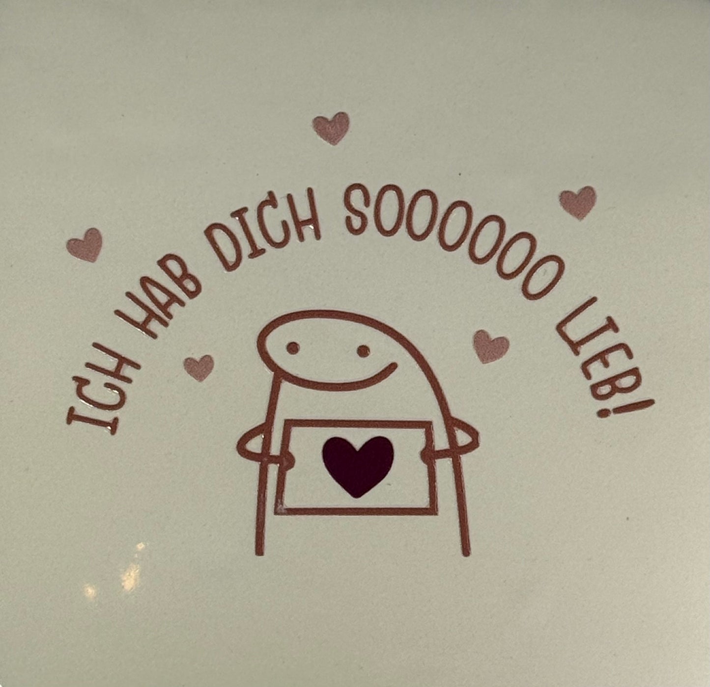 Quote tegeltje 'ich hab dich sooooo lieb' creme/taupe(cherry-nude roze)