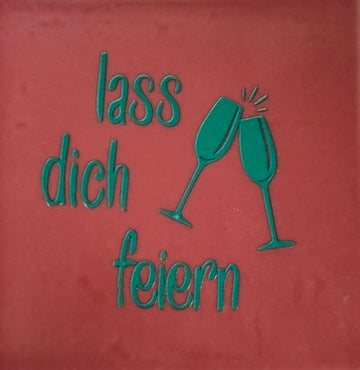 Quote tegeltje 'lass dich feiern' (glas) roze/aqua