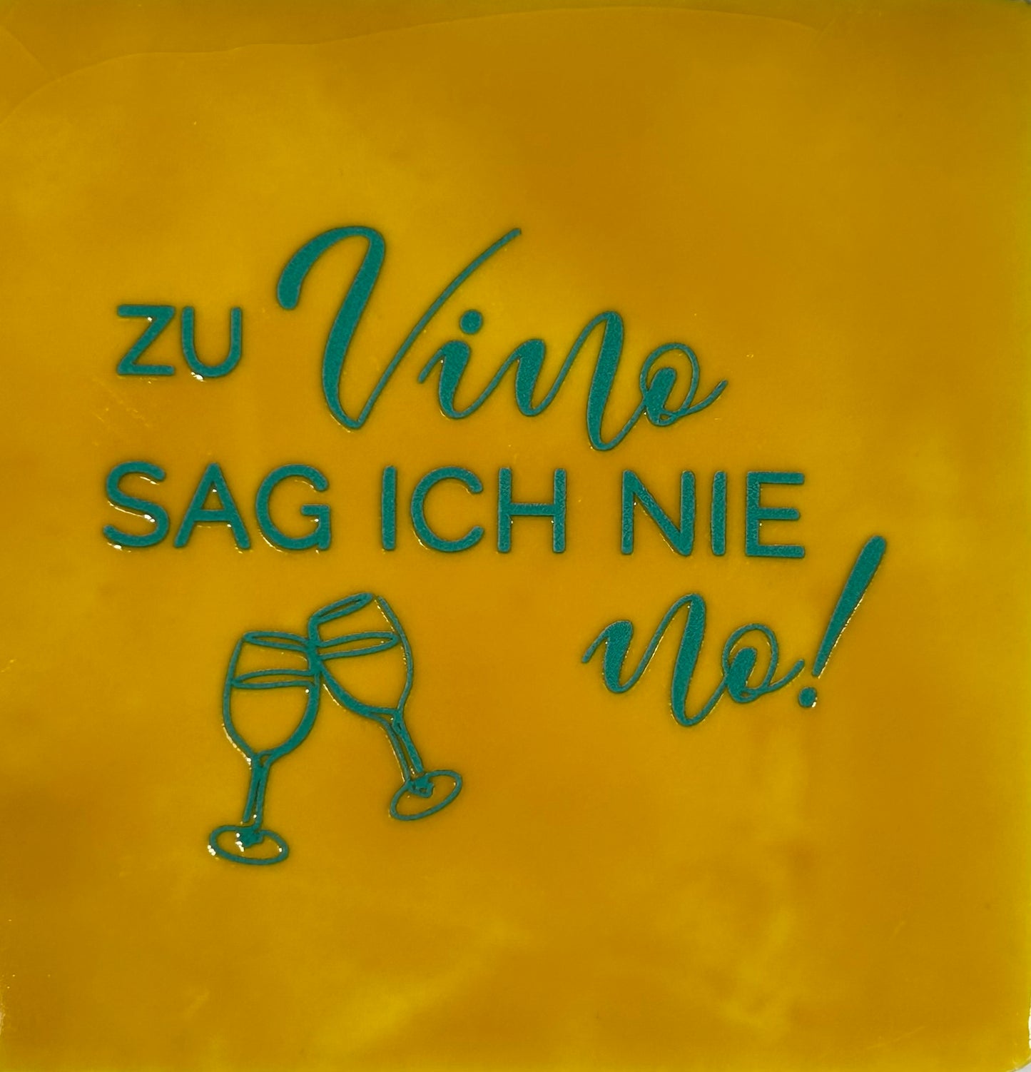 Quote tegeltje 'zu vino' geel/turquoise