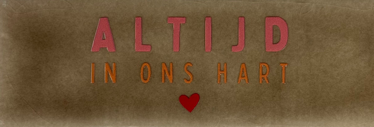 Quote tegeltje DO 'altijd in ons hart' taupe/koraal(oranje-rood)