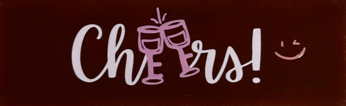 Quote tegeltje DO 'cheers' kastanje/zachtroze(warmroze-zalm)