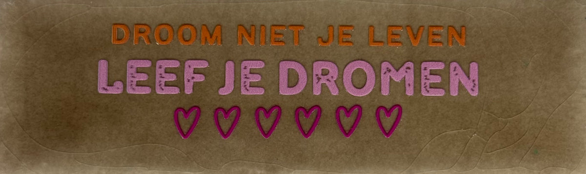 Quote tegeltje DO 'droom niet je leven leef je dromen' taupe/oranje(warmroze-knalroze)