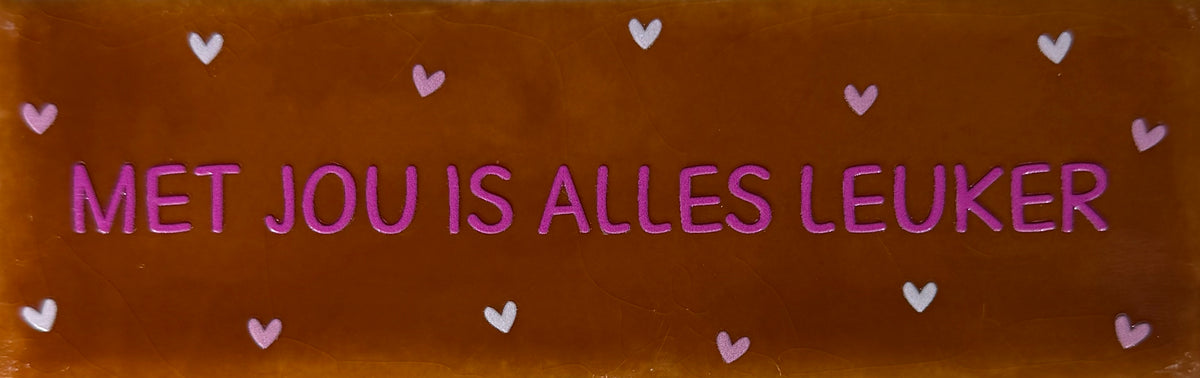 Quote tegeltje DO 'met jou is alles leuker' terra/knalroze(combi 2)