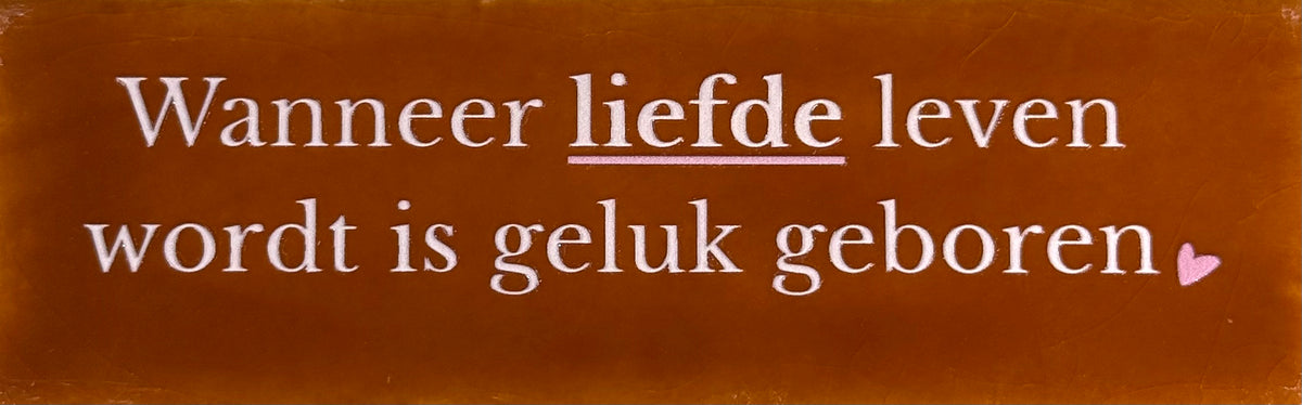Quote tegeltje DO 'wanneer liefde leven wordt is geluk geboren' terra/combi 2