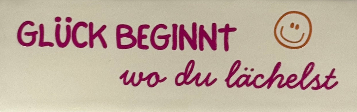 Quote tegeltje DO 'glück beginnt wo du lächelst' creme/knalroze(oranje)