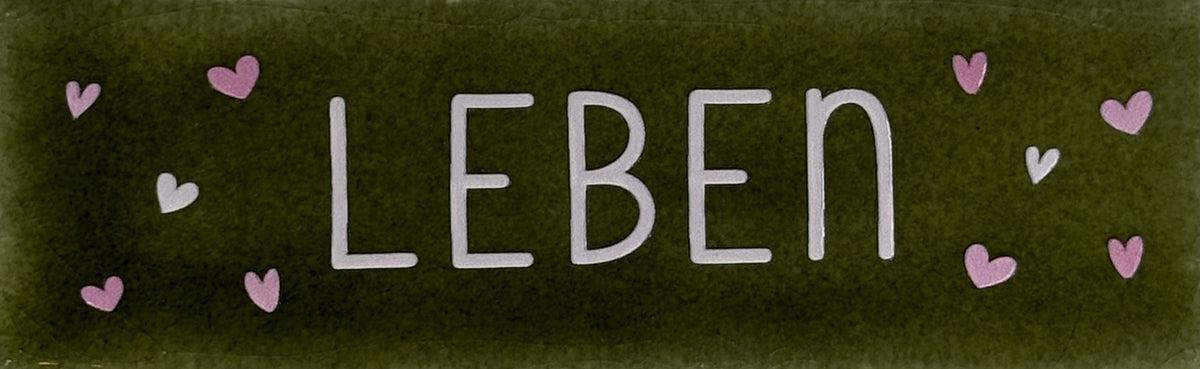 Quote tegeltje DO 'leben' olijf/warmroze(combi 5)