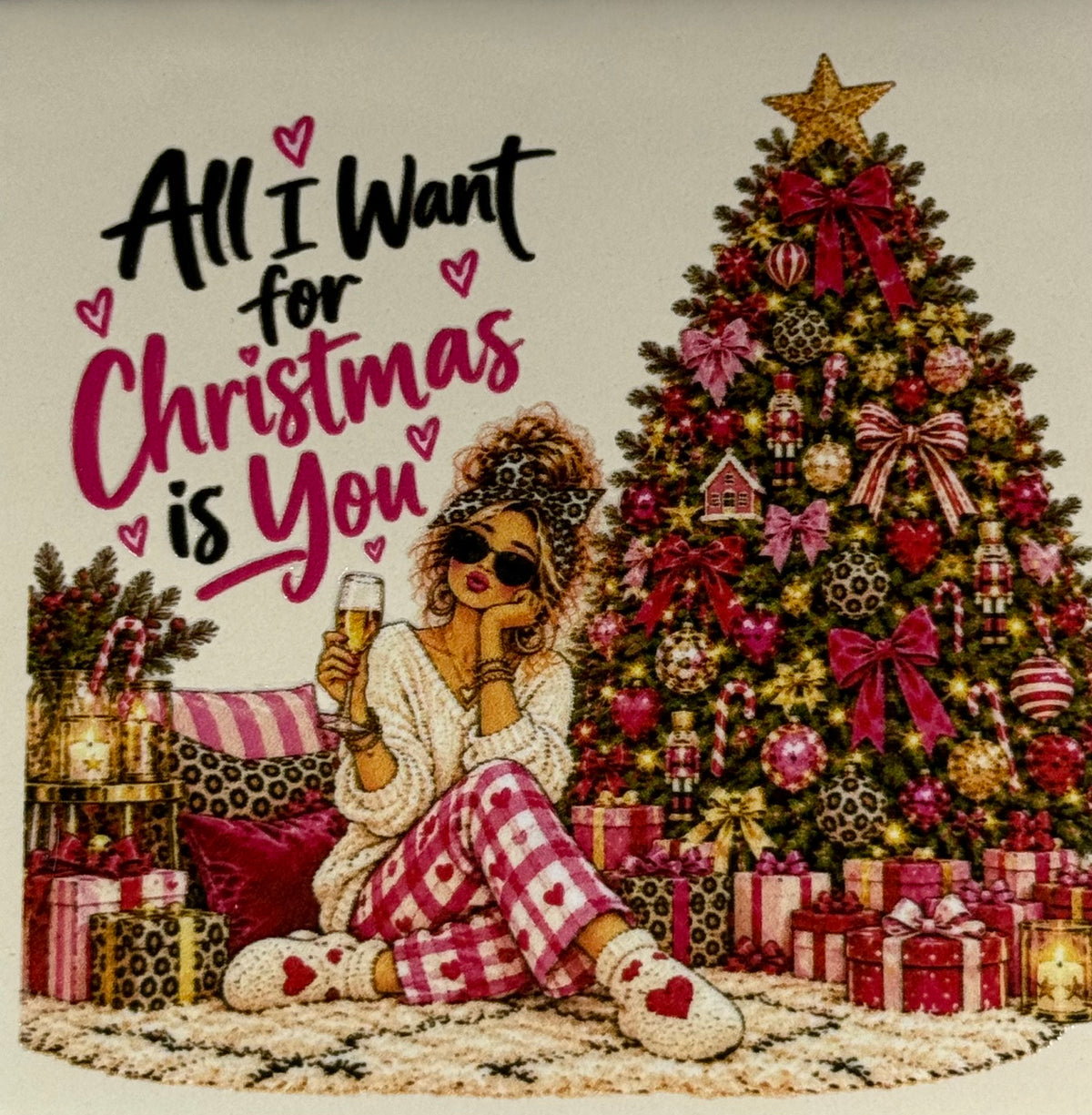 Quote tegeltje 'FUNNY all I want for Christmas is you' creme/multi