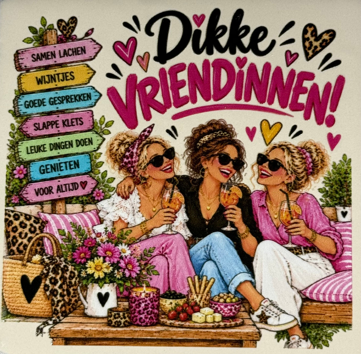 Quote tegeltje 'FUNNY dikke vriendinnen' creme/multi