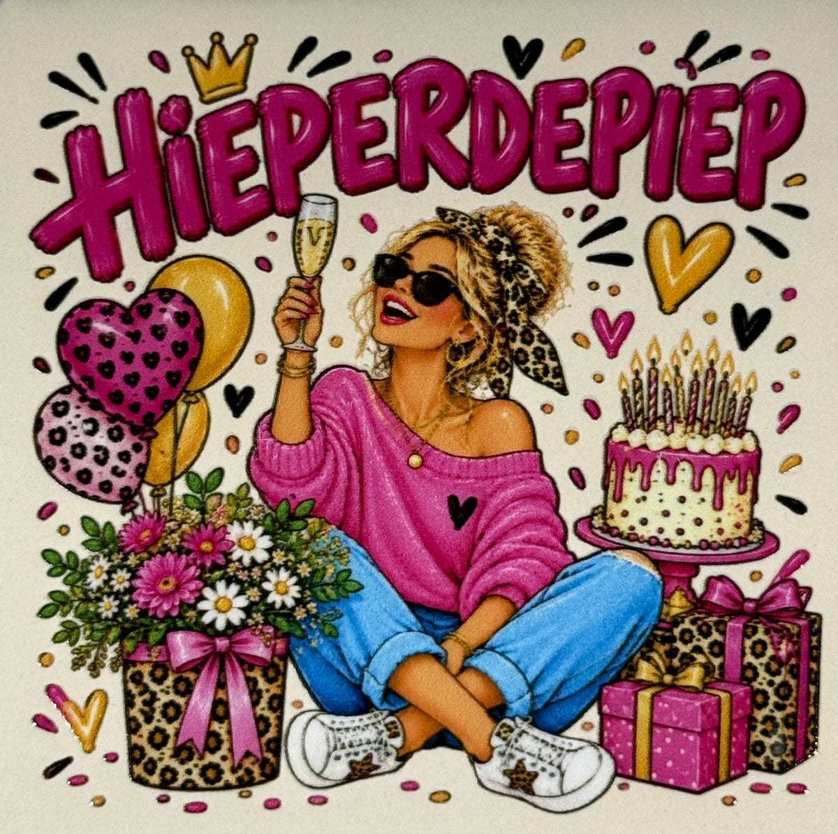 Quote tegeltje 'FUNNY hieperdepiep' creme/multi