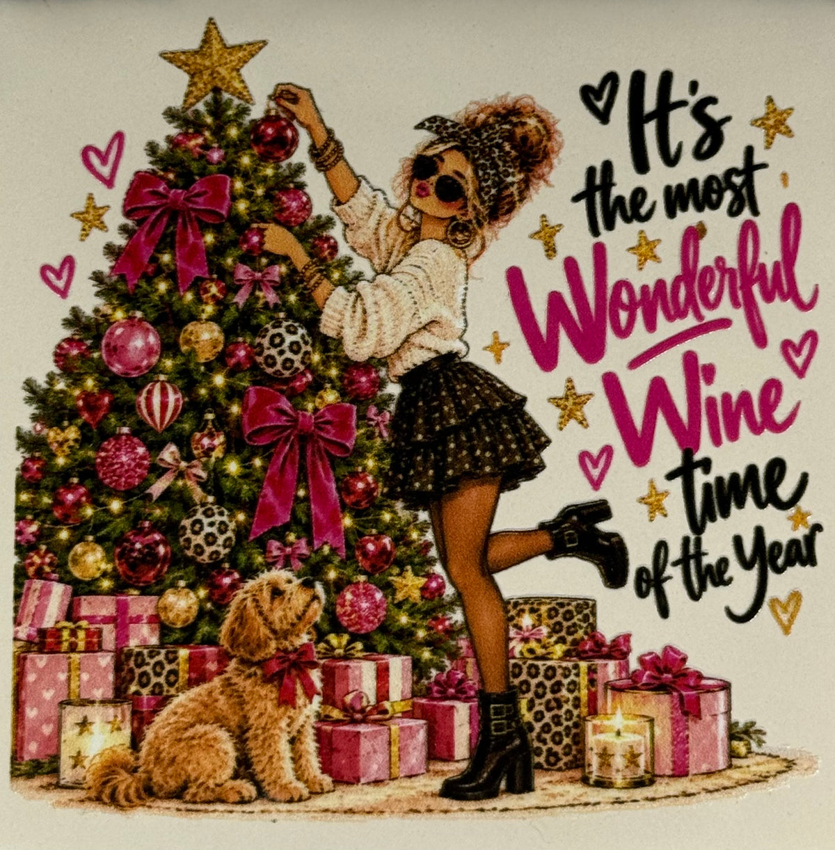 Quote tegeltje 'FUNNY it's the most wonderful wine time of the year' creme/multi