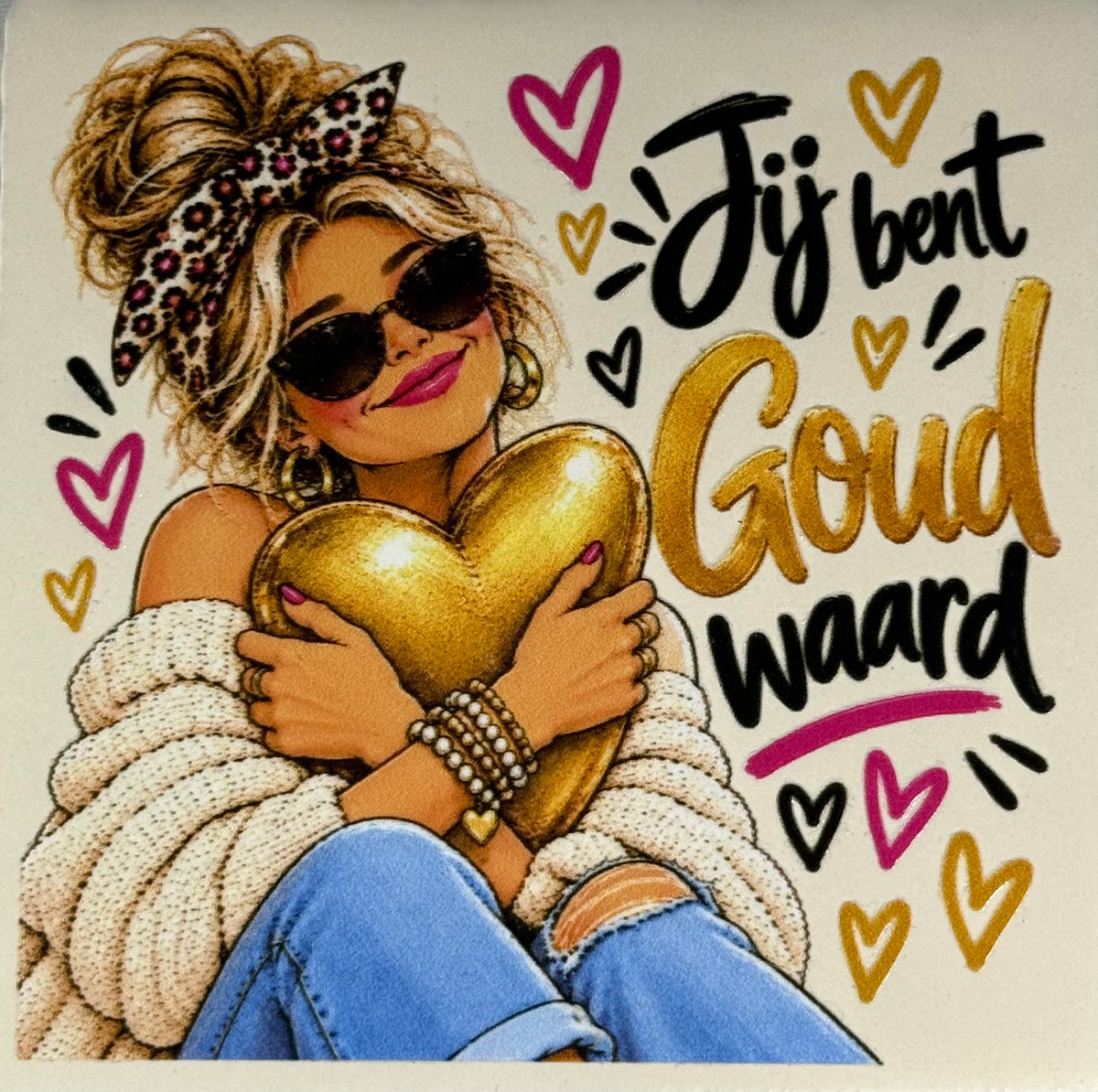 Quote tegeltje 'FUNNY jij bent goud waard (ingezoomd)' creme/multi