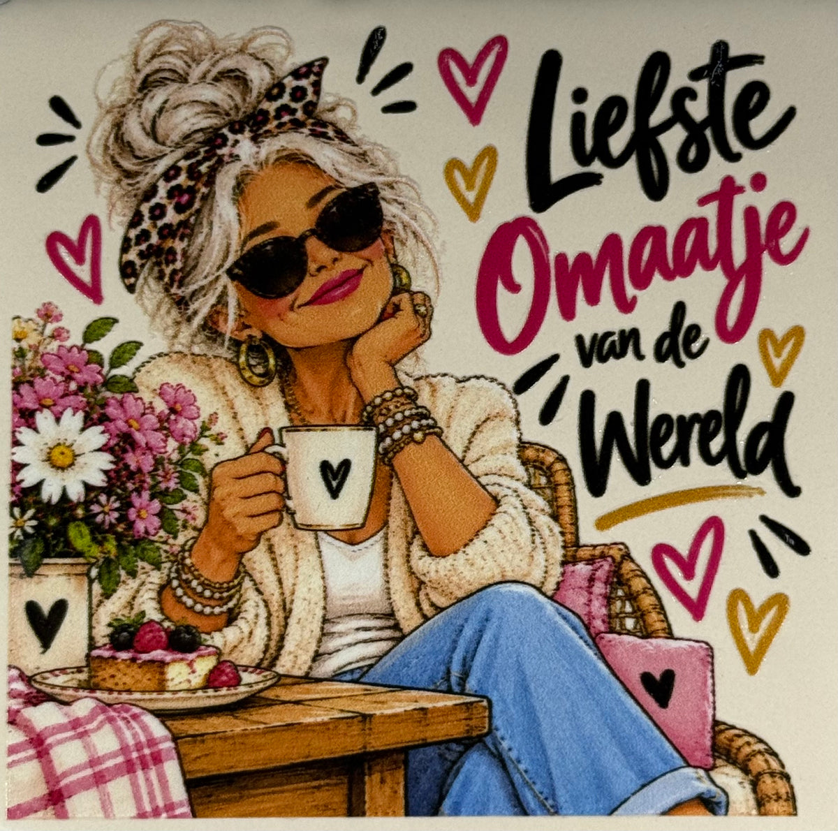 Quote tegeltje 'FUNNY liefste omaatje van de wereld' creme/multi