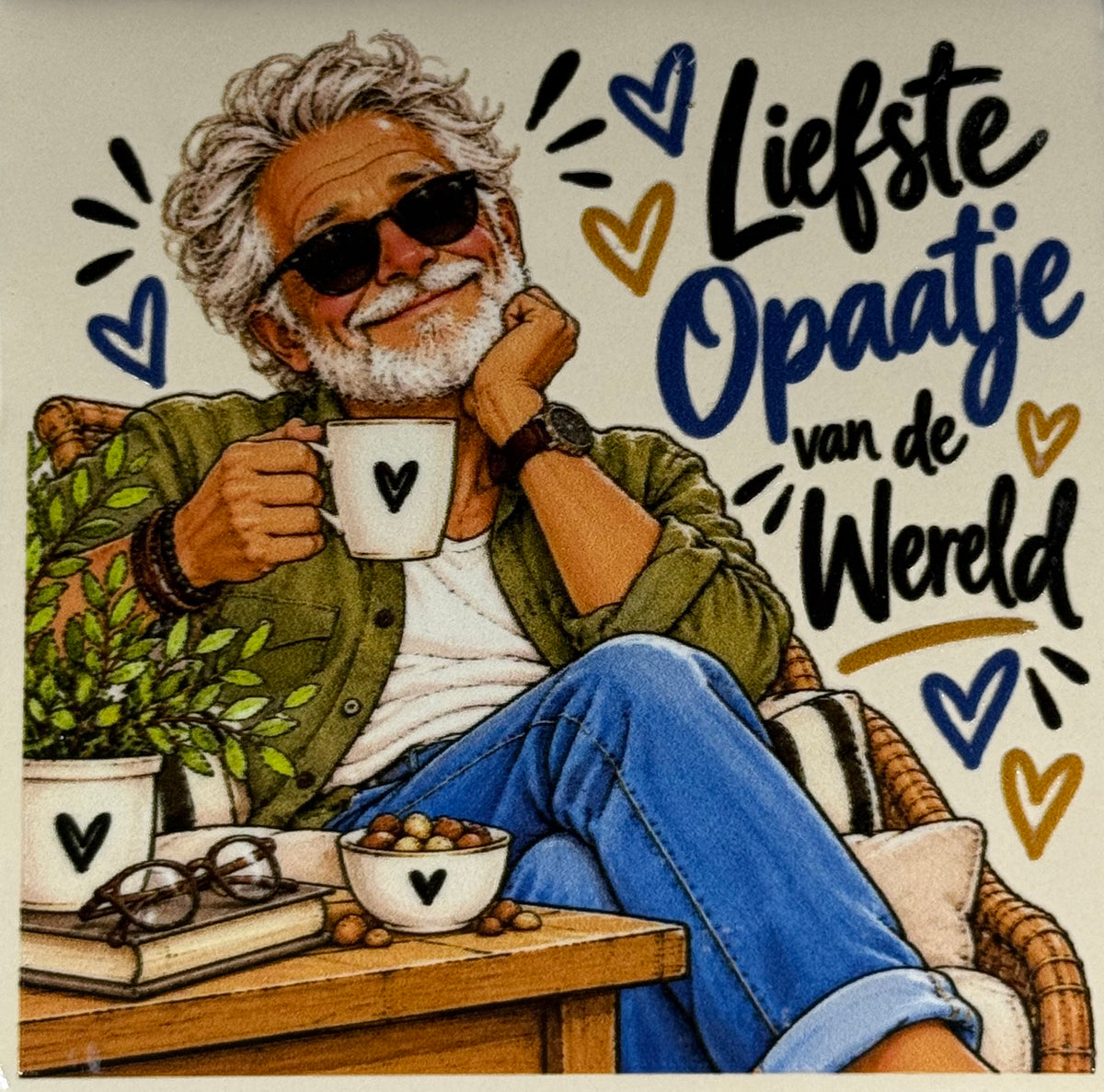 Quote tegeltje 'FUNNY liefste opaatje van de wereld' creme/multi