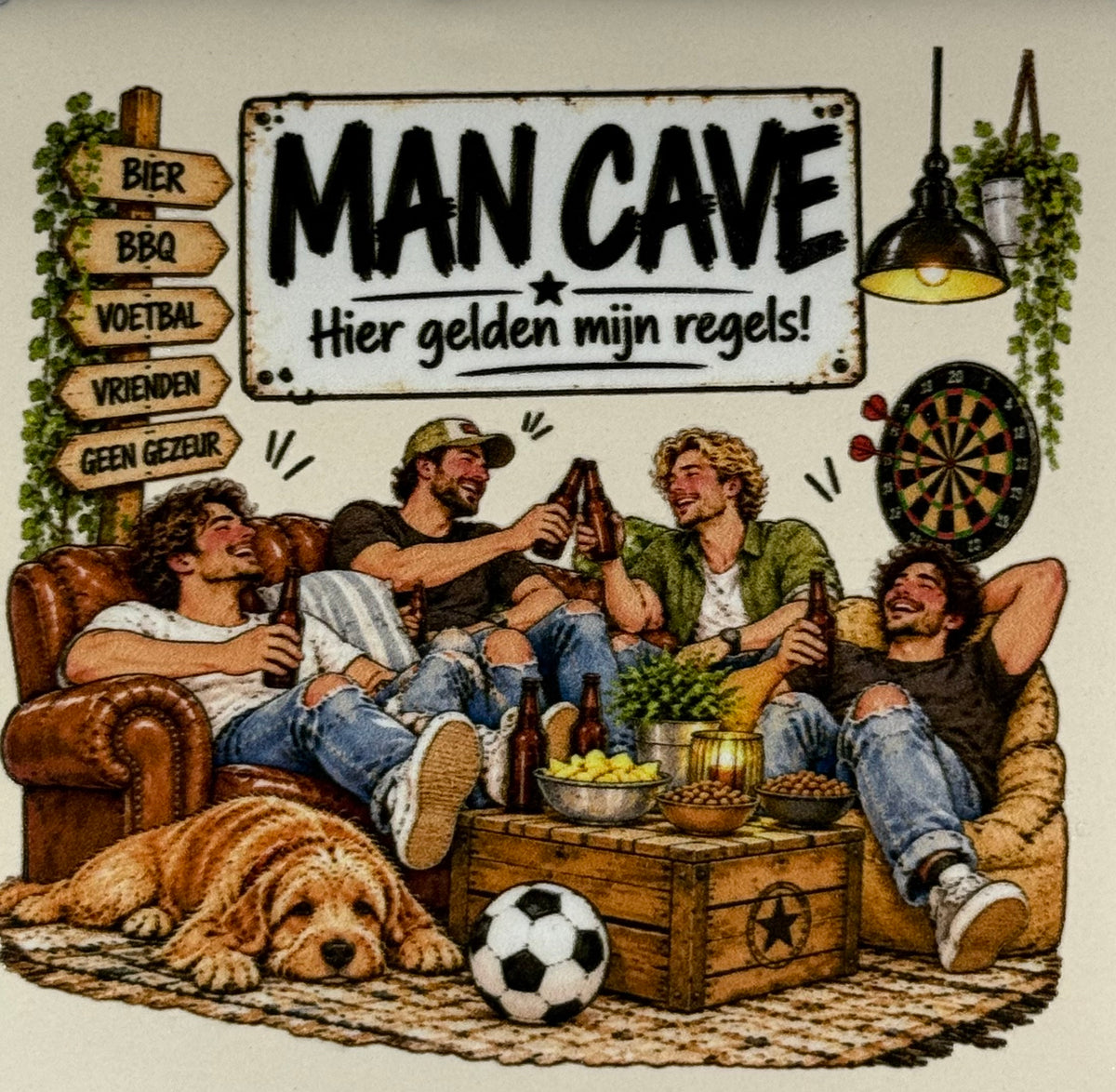 Quote tegeltje 'FUNNY mancave' creme/multi