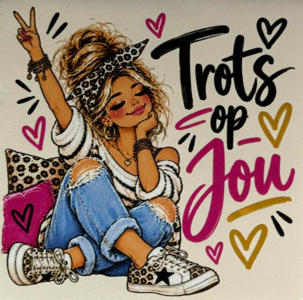 Quote tegeltje 'FUNNY trots op jou' creme/multi