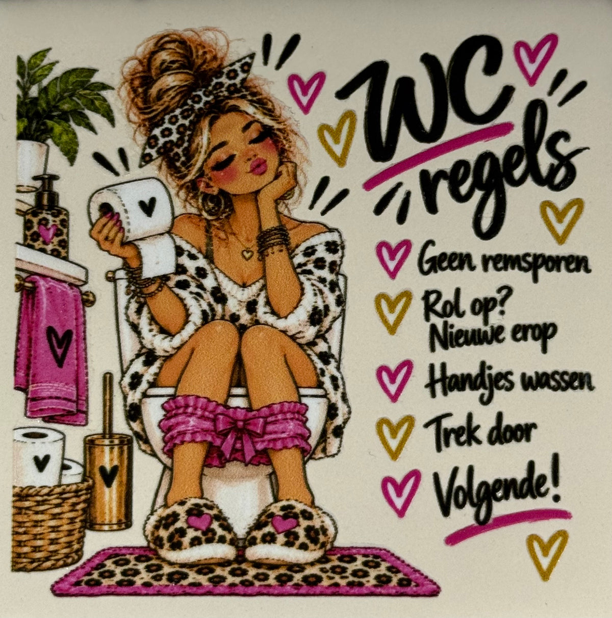 Quote tegeltje 'FUNNY wc regels' creme/multi