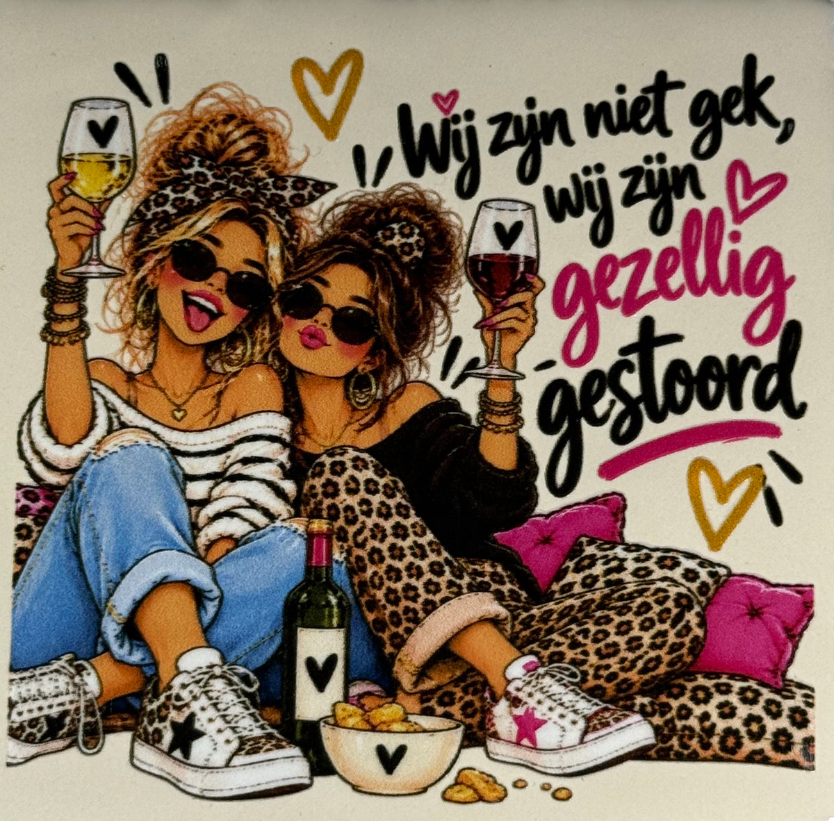 Quote tegeltje 'FUNNY wij zijn niet gek wij zijn gezellig gestoord' creme/multi