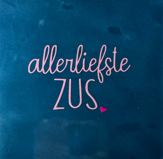 Quote tegeltje 'allerliefste zus' donkerblauw/warmroze (knalroze)