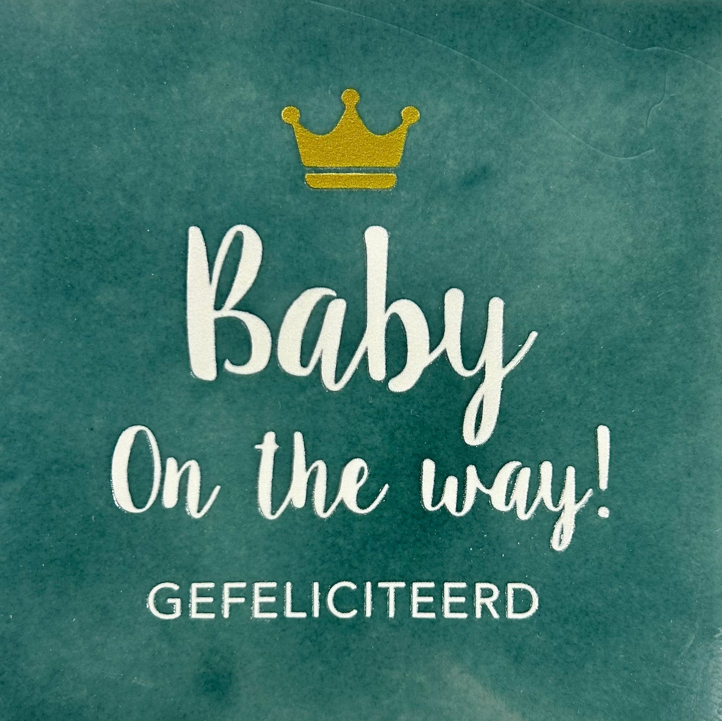 Quote tegeltje 'baby on the way' zeegroen/creme