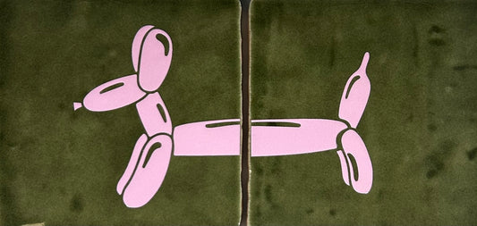 Quote tegeltje 'Ballonhondje' 2-luik olijf/babyroze