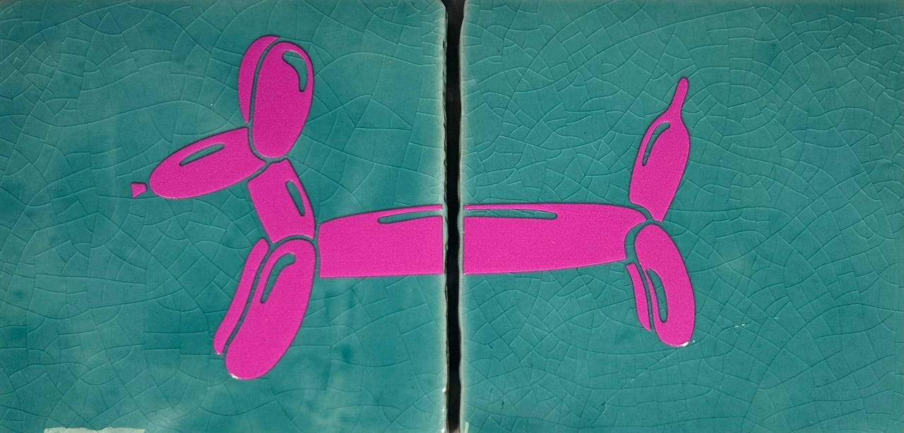 Quote tegeltje 'Ballonhondje' 2-luik groen/roze