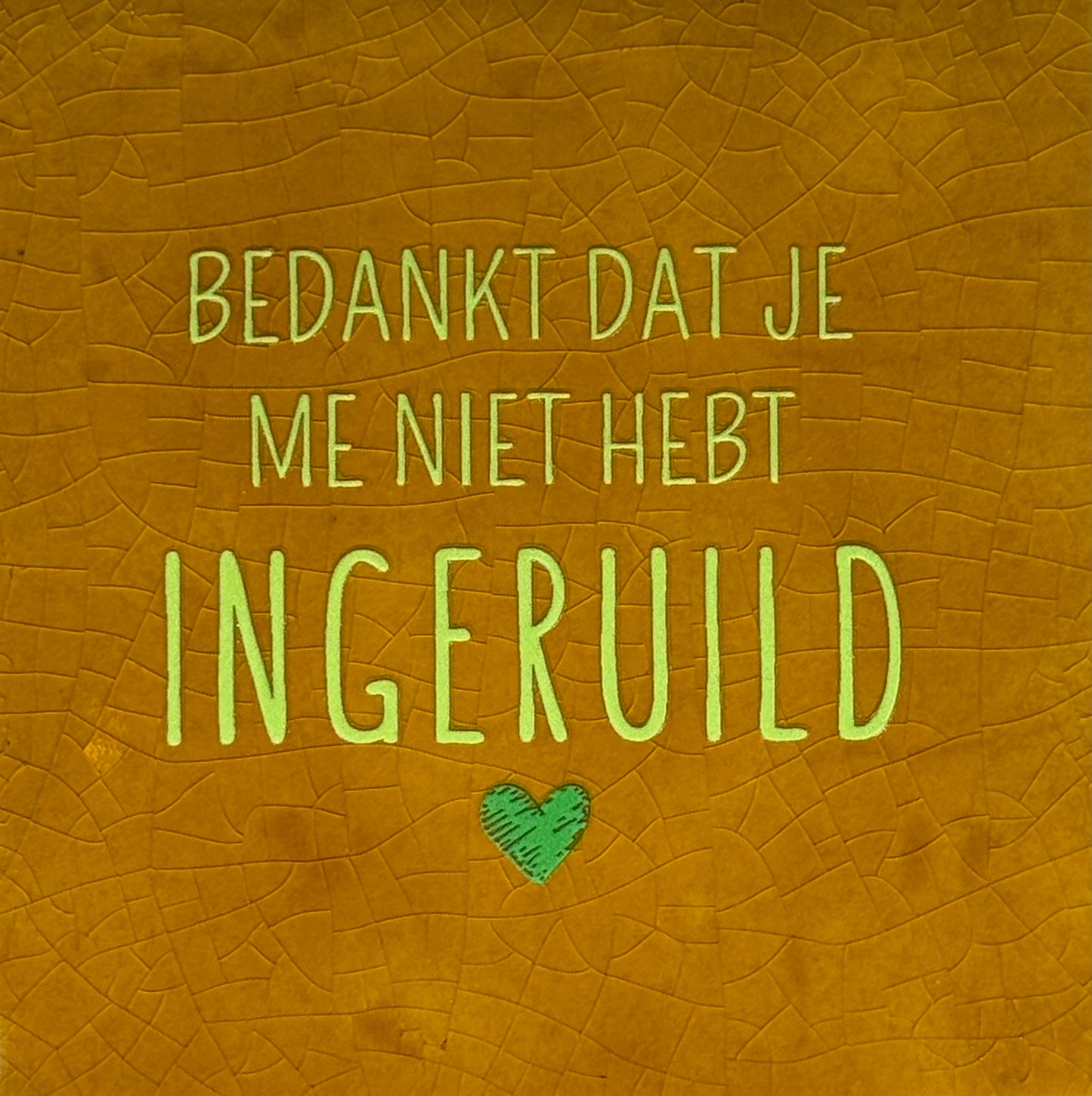 Quote tegeltje 'Bedankt dat je me niet hebt ingeruild' oker/lime(knalgroen)