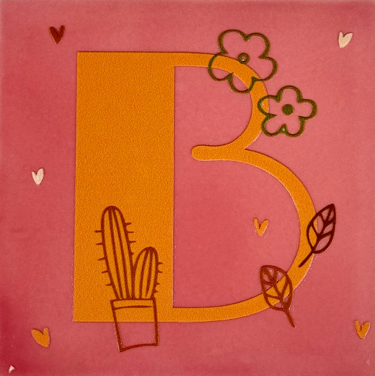 Quote tegeltje 'Alfabet B' roze/oranje
