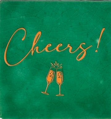 Quote tegeltje 'cheers/champagne' hardgroen/oranje