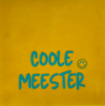 Quote tegeltje 'coole meester' geel/turquoise