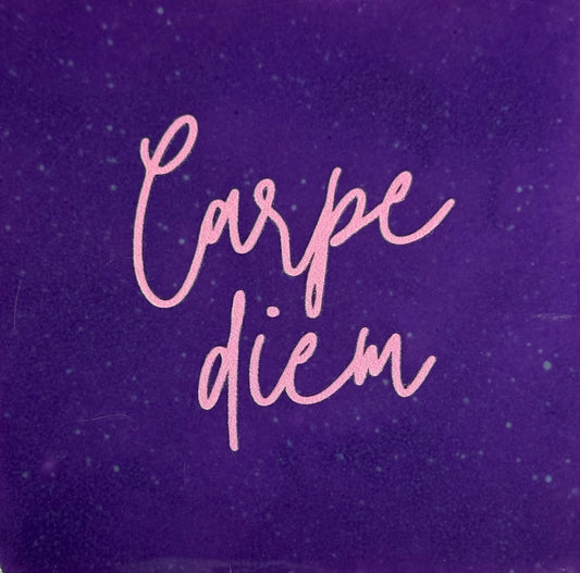 Quote tegeltje 'carpe diem' paars/warmroze