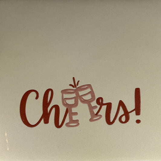 Quote tegeltje 'cheers glazen' creme/taupe (nude roze)