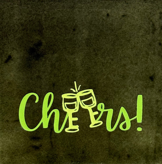 Quote tegeltje 'cheers glazen' olijf/lime(butteryellow)