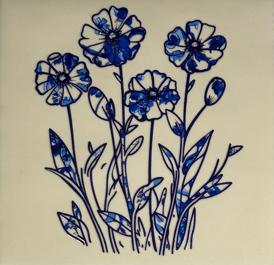 Quote tegeltje 'delftsblauw bloemen' creme/blauw