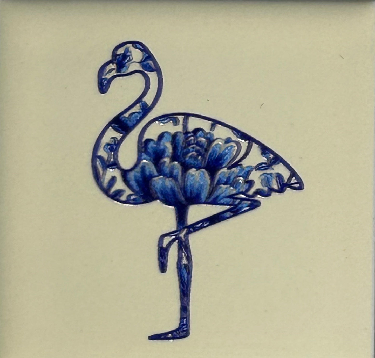 Quote tegeltje 'delftsblauw flamingo' creme/blauw