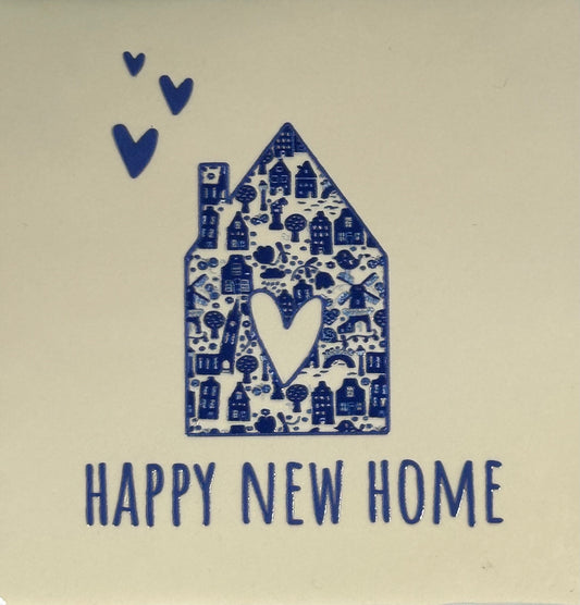 Quote tegeltje 'delftsblauw happy new home' creme/blauw