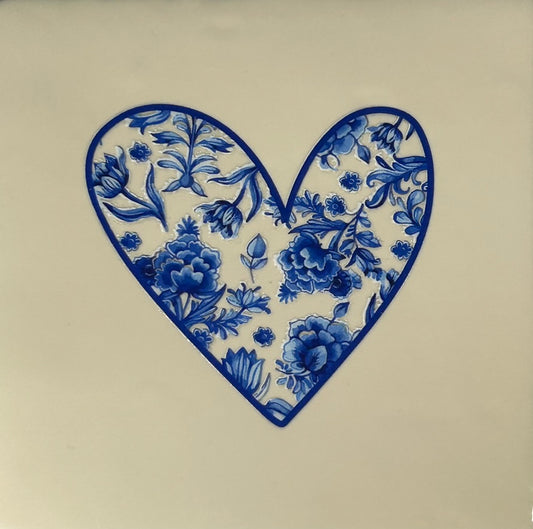 Quote tegeltje 'delftsblauw hartje' creme/blauw