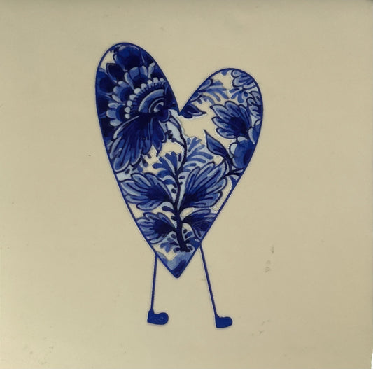 Quote tegeltje 'delftsblauw hartje op pootjes' creme/blauw