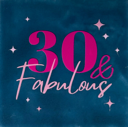 Quote tegeltje '30 & fabulous' donkerblauw/knalroze(warmroze)