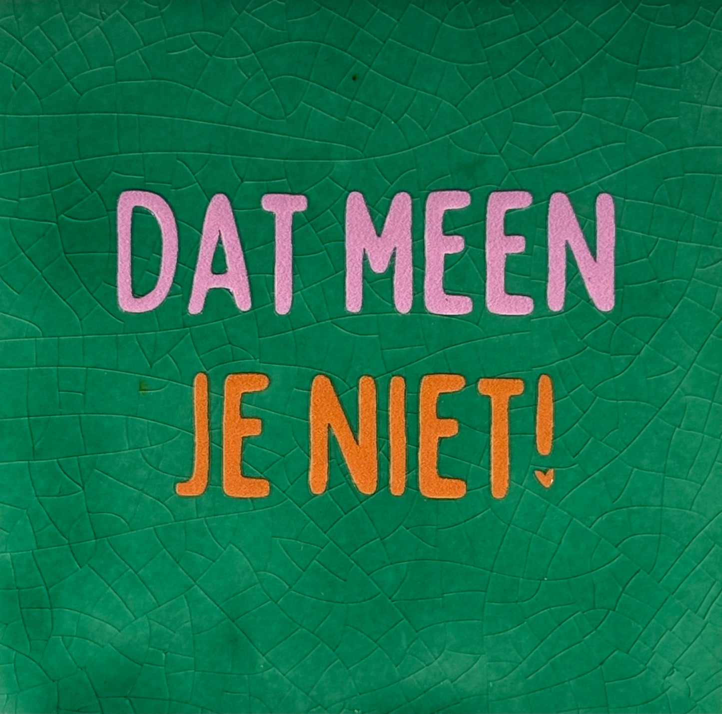 Quote tegeltje 'dat meen je niet' hardgroen/warmroze(oranje)