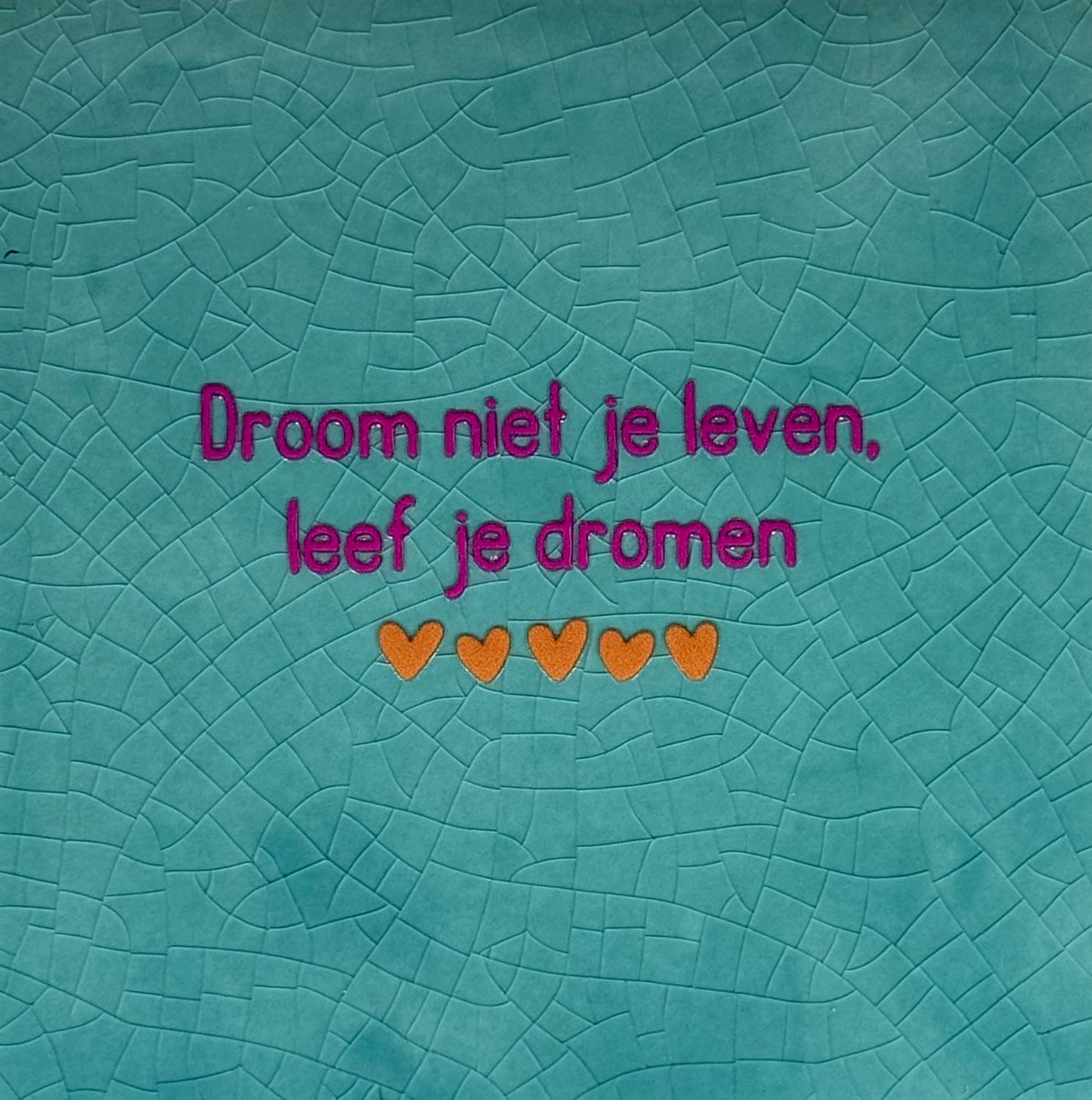 Quote tegeltje 'droom niet je leven, leef je dromen' groen/knalroze(oranje)