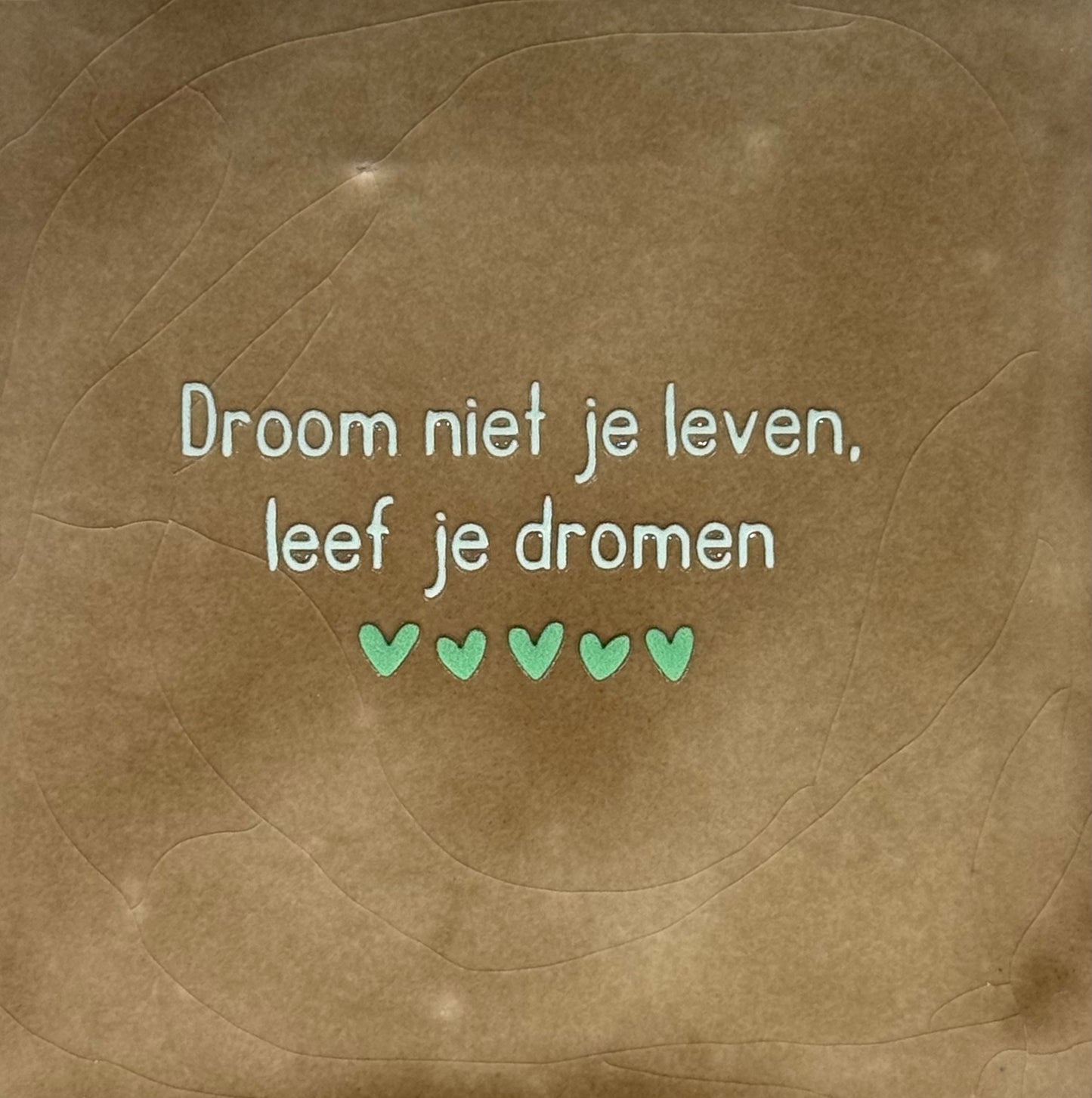 Quote tegeltje 'droom niet je leven, leef je dromen' taupe/lichtgoen(mint)