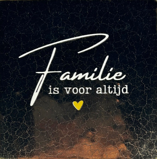 Quote tegeltje 'Familie is voor altijd' goud/creme