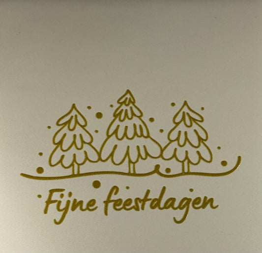 Quote tegeltje 'fijne feestdagen' 3 bomen crème/goud