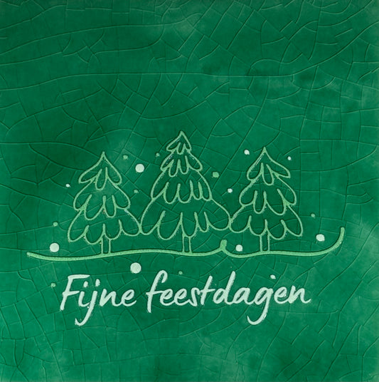 Quote tegeltje 'fijne feestdagen' 3 bomen hardgroen/mint(lichtgroen)