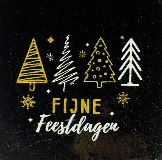 Quote tegeltje 'fijne feestdagen' 4 bomen goud/creme(goud)