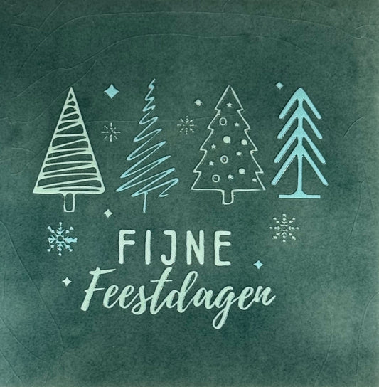 Quote tegeltje 'fijne feestdagen' 4 bomen zeegroen/combi 3