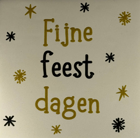 Quote tegeltje 'fijne feestdagen' sterren creme/goud(zwart)